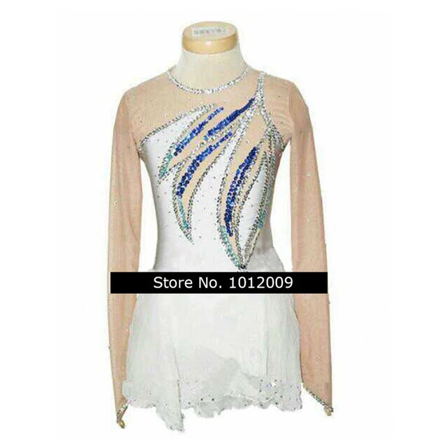 Cheap Customized Costume Ice Skating Figure Skating Dress Gymnastics Competition White Adult Child Girl Show Skirt Performance Shiny