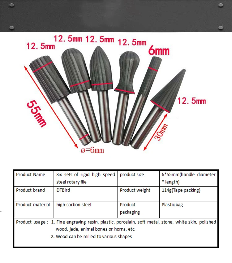 6 комплектов Жесткий Высокое Скорость Сталь Ротари файла Ротари резьба Ножи поворотный шлифовальная насадка для полировки древесины файл