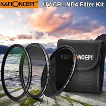 K& F концепция UV+ CPL+ ND4 наборы фильтров для объективов+ чехол для фильтров/сумки 52 мм 58 мм 62 мм 67 мм 72 мм 77 мм для Nikon Canon sony Pentax DSLR камеры