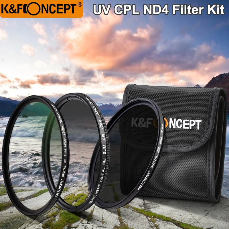K&F CONCEPT UV+CPL+ND4 Lens Filter Sets+Filter Pouch/Bags 52mm 58mm 62mm 67mm 72mm 77mm For Nikon Canon Sony Pentax DSLR Camera K&F CONCEPT UV+CPL+ND4 Lens Filter Sets+Filter Pouch/Bags 52mm 58mm 62mm 67mm 72mm 77mm For Nikon Canon Sony Pentax DSLR Camera