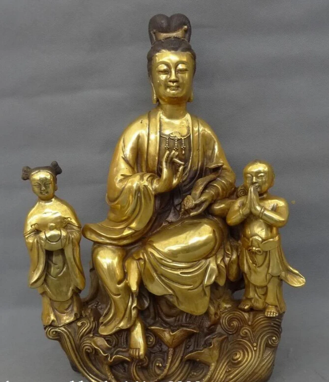 

shitou 002007 18" Chinese Bronze Gilt Lotus RuYi Kwan-yin Guan Yin Kid Child Goddess Statue discount 30% (C0324)