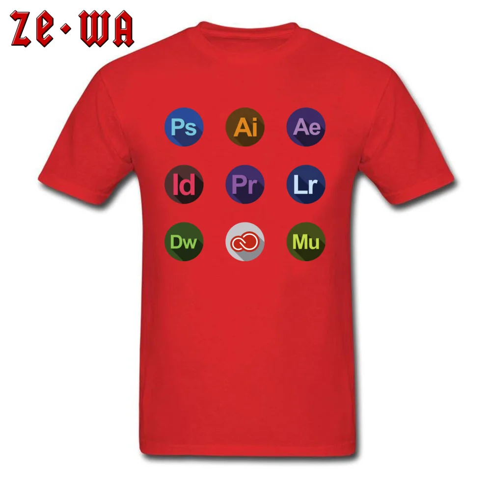 Casual Adobe logos Round Neck T-Shirt Labor Day Tees Short Sleeve for Men Prevailing Cotton Europe Top T-shirts Adobe logos red