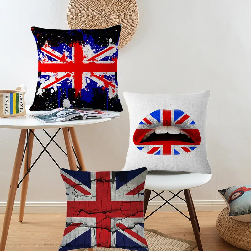 British Style Decorative Cushion Covers Rice Word Flag Cushions Throw