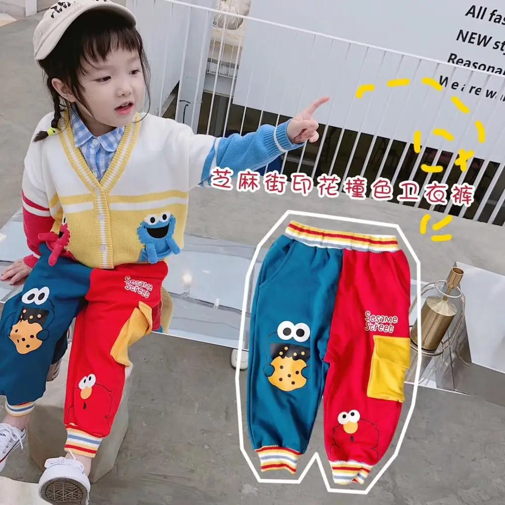 

kids autumn pants cartoon cute toddler boys girls harem pants red blue panelled kids trousers