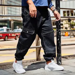 Для мужчин s Уличная Хип Хоп свободный крой Жан Homme бренды деним байкер джинсы для женщин Мульти карман сбоку эластичные ботильоны д