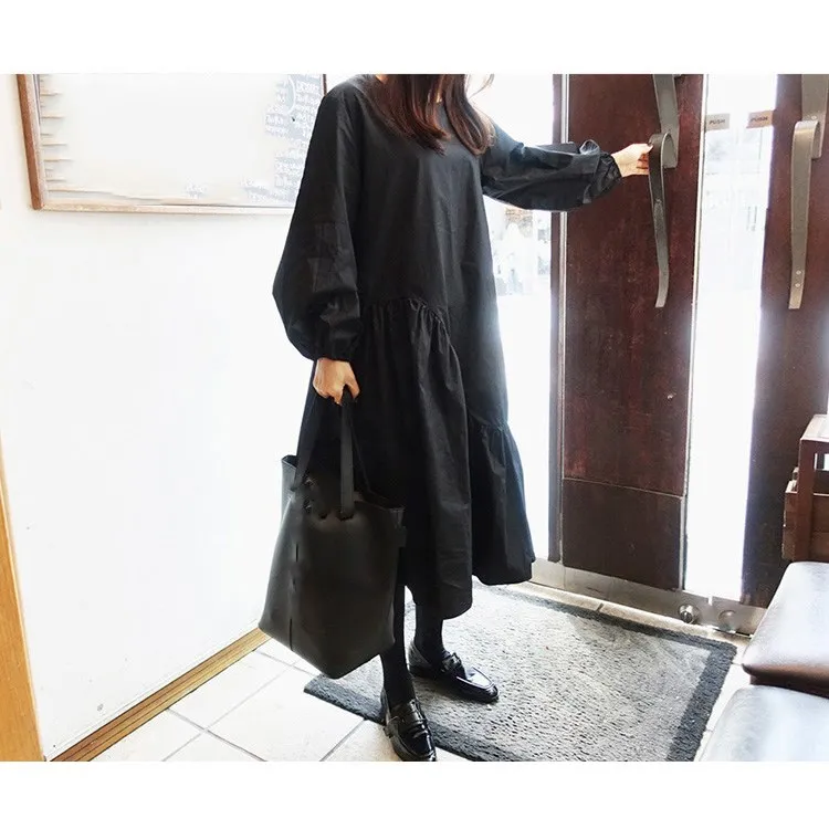 

2019 Black Plus Size Loose Long Party Dress Women Summer Elegant Midi O Neck Ruffles Dress