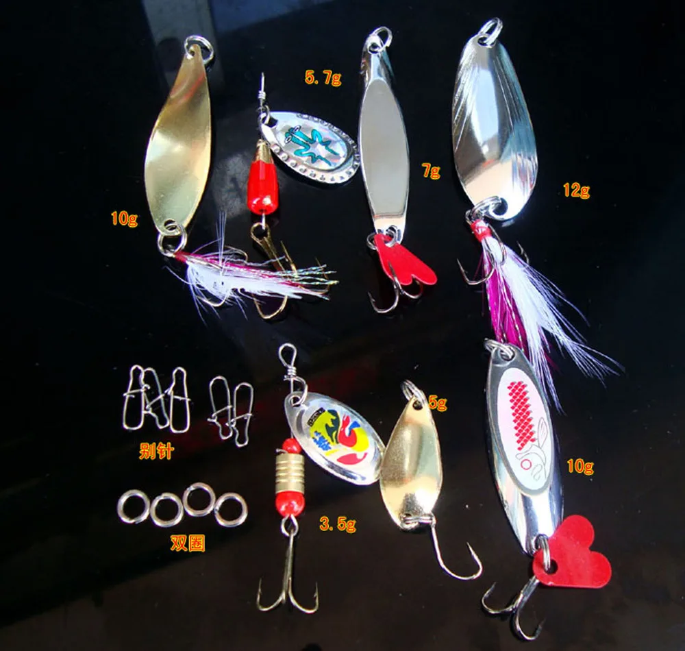 7PCS Mix Fish Spoon Lure Feather Hook Fishing Bait boxspoon lure