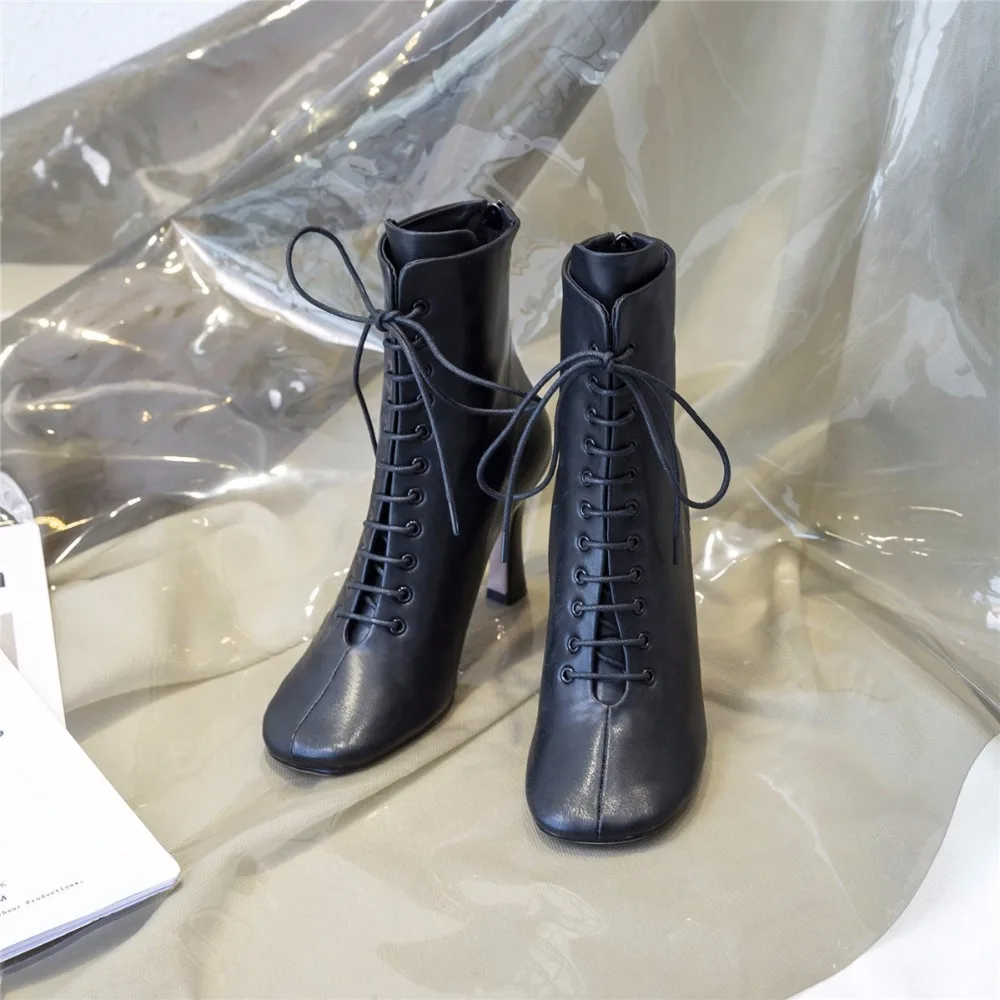 Krazing pot/зимняя Брендовая обувь; ботинки на шнуровке с круглым носком; ботильоны из натуральной кожи с перекрестной шнуровкой в необычном стиле для подиума; L21