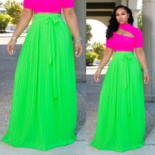 Плиссированная шифоновая юбка средней длины плиссированная длинная юбка Уличная женская летняя плюс размер зеленые шифоновые женские юбки