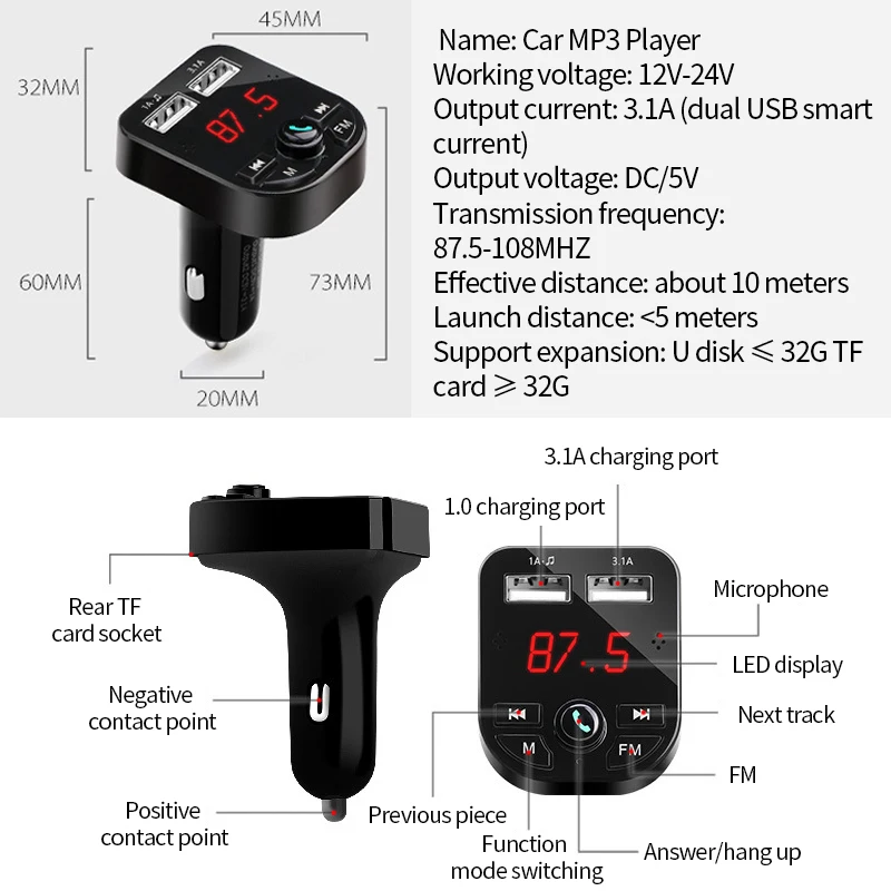 MP3 плеер автомобиля USB Bluetooth Handsfree наборы TF Музыка FM Трансмиссия зарядное устройство мобильный телефон аудио адаптер электронные аксессуары