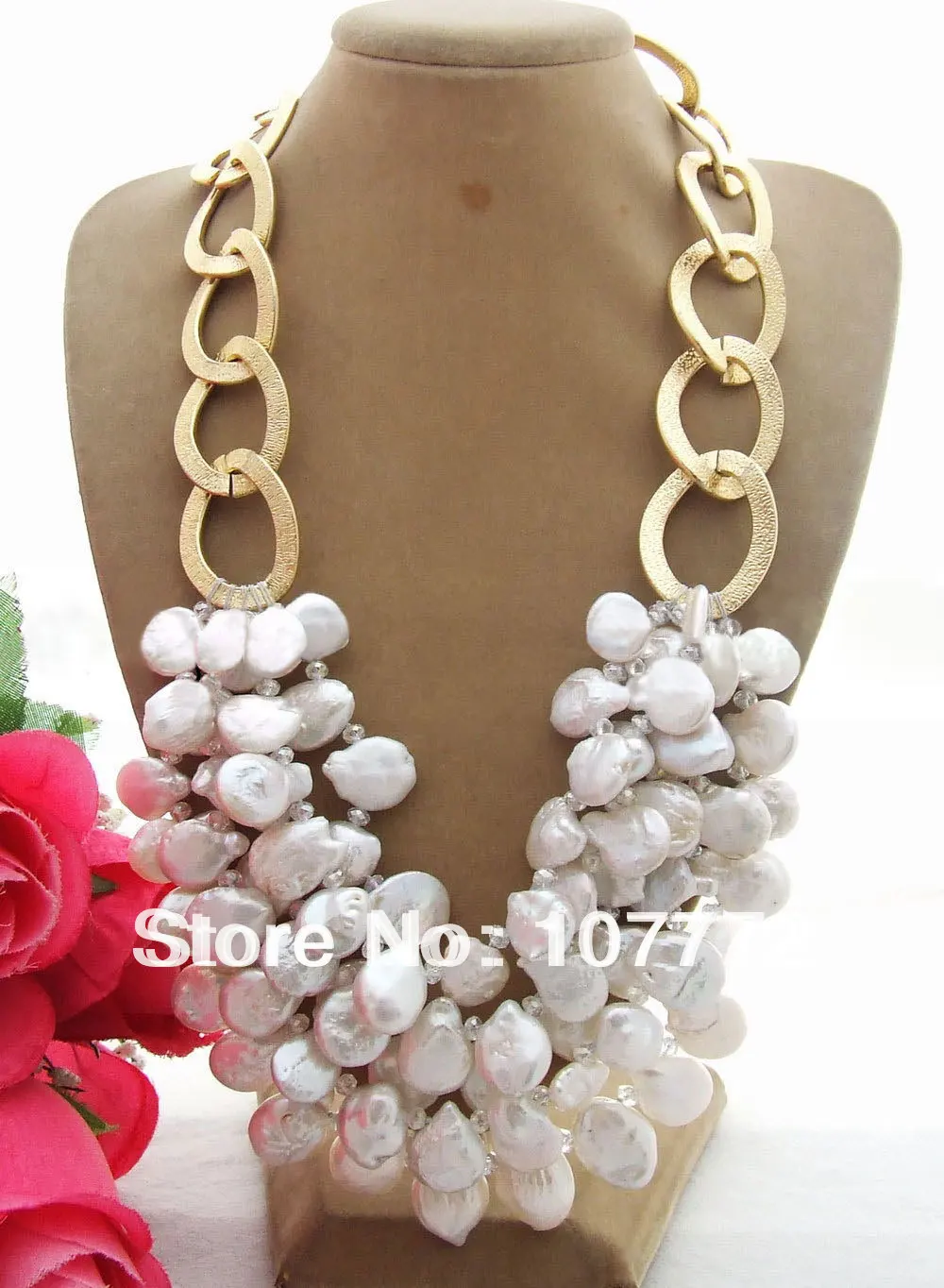 16 mm Coin Pearl Crystal Necklace free shipment