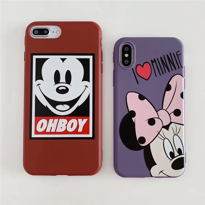 

GYKZ Lovely Mickey Minnie Phone Case For iphone XR XS MAX X 7 8 6s 6 Plus Funny Letter Bow Print Matter Full Protect Cover Bag