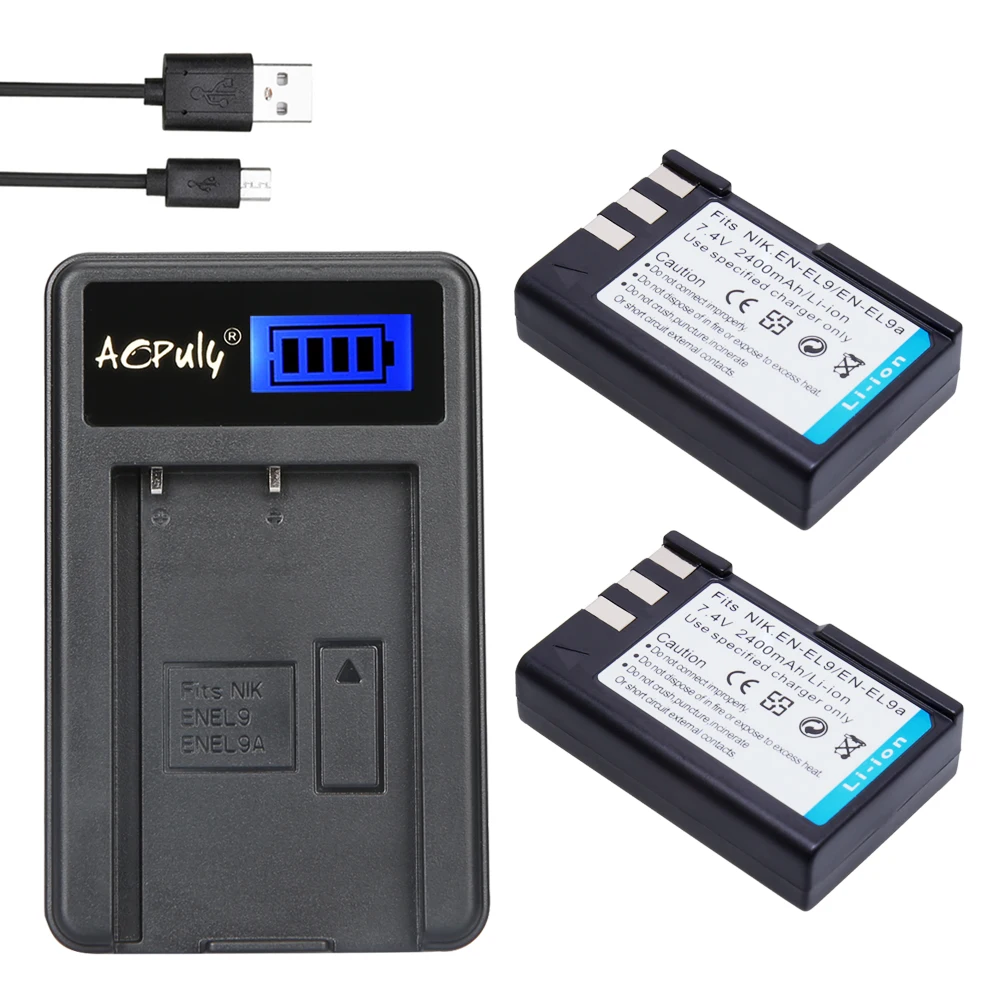 Aopuly 2 * Батареи EN-EL9 EN EL9 ENEL9 Перезаряжаемые Батареи для камеры + ЖК-дисплей USB Зарядное устройство для Nikon EN-EL9a D40 D40X D60 d3000 D5000