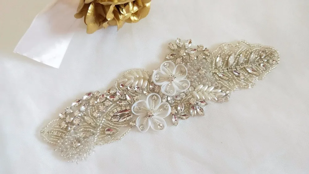Великолепная Апликация с кристаллами с 3D шифоновыми цветами для Свадебные украшения для невесты платье пояс кутюр костюм