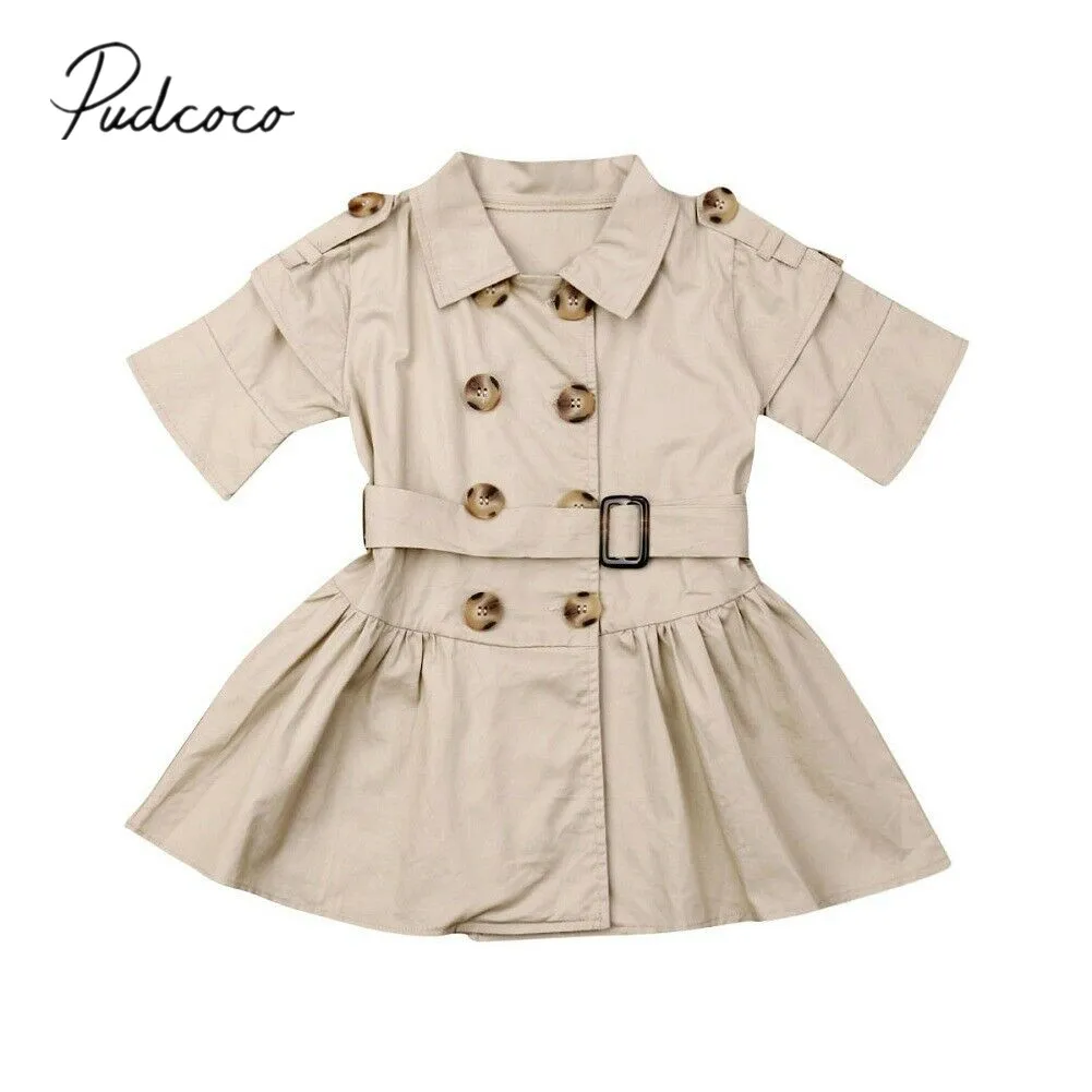 Детская летняя одежда с короткими рукавами для маленьких девочек двубортное штормовка, платье Модная одежда нарядное От 2 до 7 лет