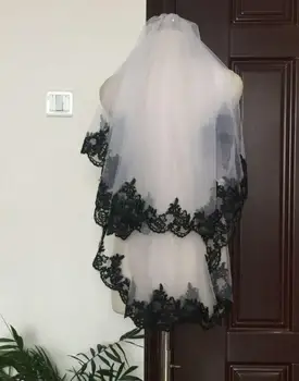 

New 2t black lace hem veil white or ivory bride wedding length fingertip length bridal veil with comb