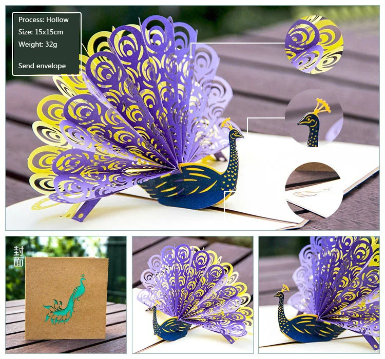 FANLUS Peacock Pop up Birthday Card for Wife Husband Kids Day Card and Envelopes Handmade 3D Anniversary Wedding Card Graduation (4)