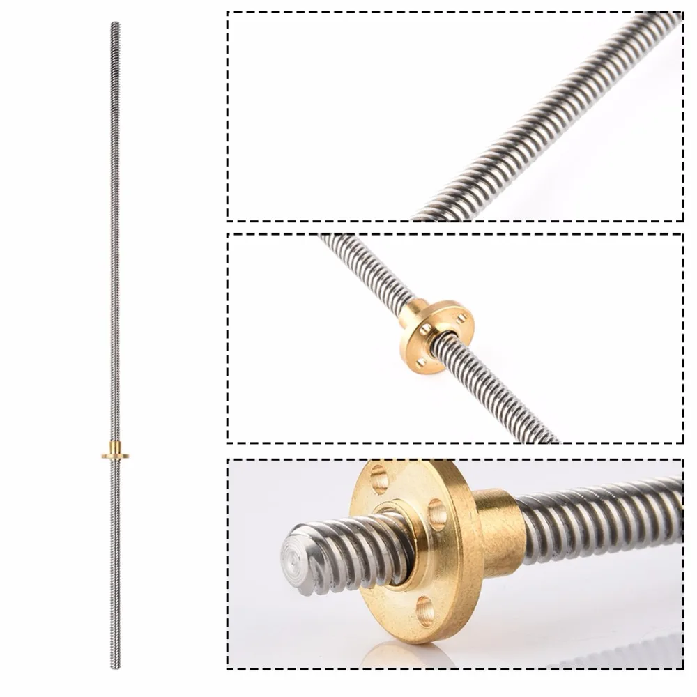 T8 8 мм трапециевидная Нержавеющая Сталь Резьбовой стержень свинцовый винт и Латунная гайка для 3d принтера