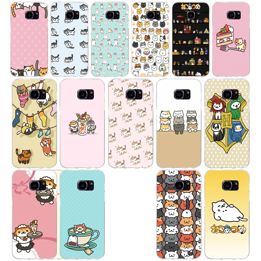 

122AQ neko atsume Soft TPU Silicone Cover Case for samsung Galaxy s6 s6 s7 edge s8 s9 plus case