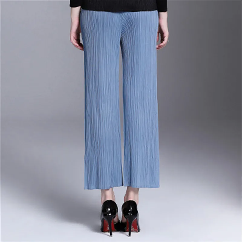 Miyake folds straight casual trousers loose pleated light blue large size wild ladies wide leg pants straight legs straight Miyake folds straight casual trousers loose pleated light blue large size wild ladies wide leg pants straight legs straight