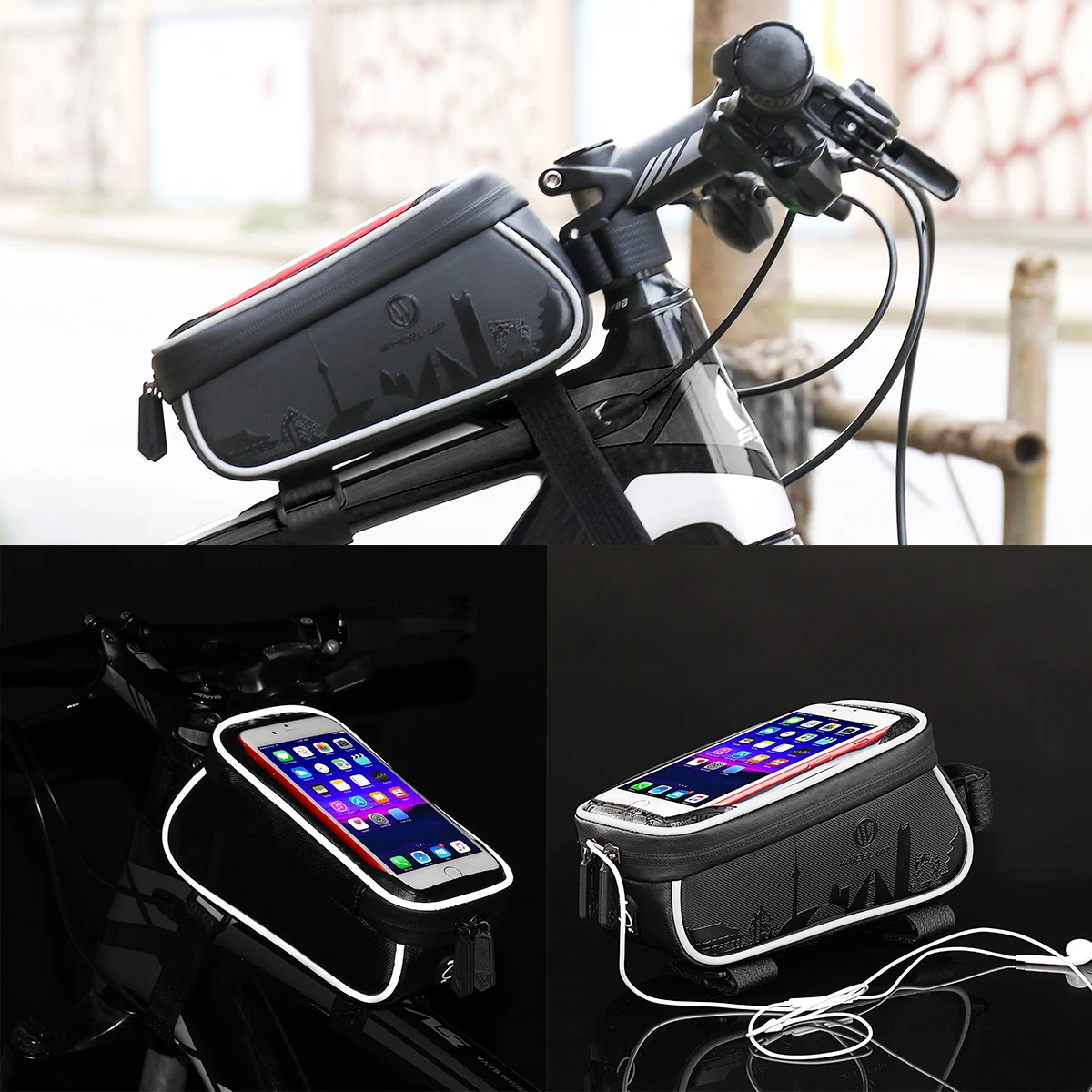 Waterproof MTB Cycling Frame Front Bag Bicycle Phone Holder Storage Bags Double Zip Bicycle Frame Bag