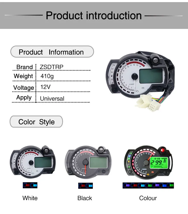 ZSDTRP 299 Kmh Mph универсальный цветной мотоцикл одометр спидометр тахометр датчик 15000 об/мин Универсальный ЖК-цифровой комплект