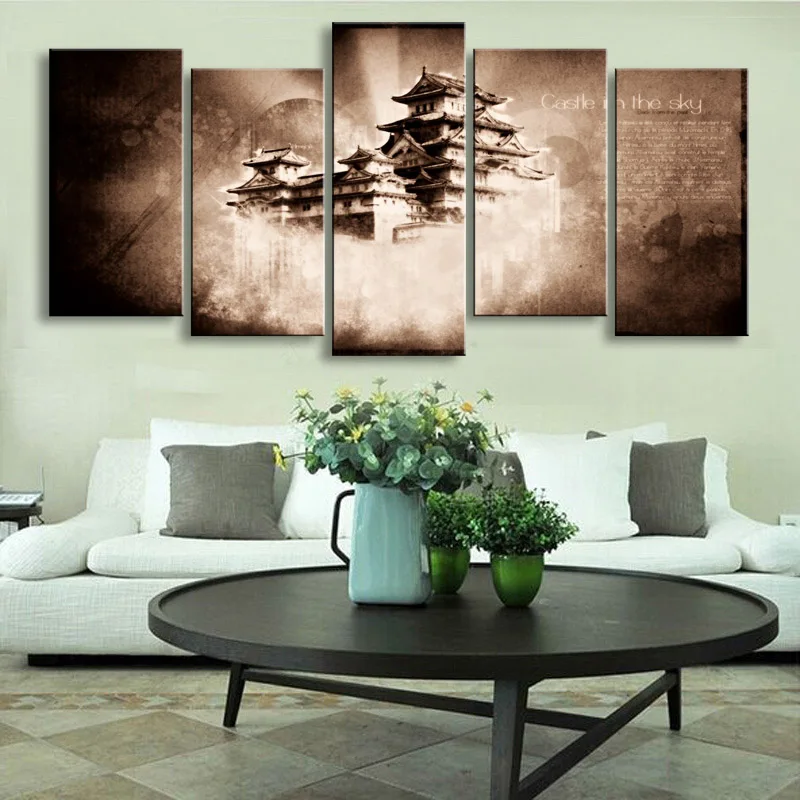 5pieces of high-definition no frame print artwork castle canvasoil painting poster and wall art living room pictureHL-8 (1)