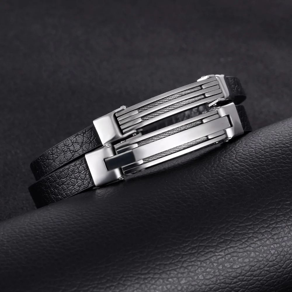 FATE LOVE Brand Male Men Punk Black PU Leather Charm Bracelet & Bangles Fashion Jewelry Boyfriend Gift