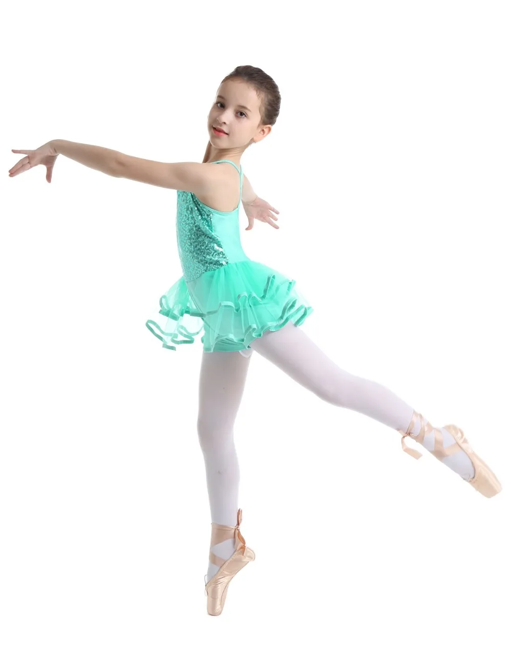 Feeshow Дети девочек гимнастический купальник балетное платье для Танцы спортивная сумка трико Сетчатое блестящее платье-пачка лиричная юбки для танцев костюмы