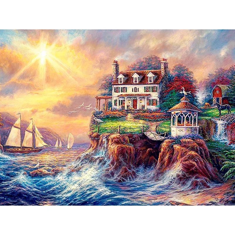 5d diy diamond embroidery sunset seaside house diamond painting Cross Stitch full square Rhinestone mosaic decoration - 