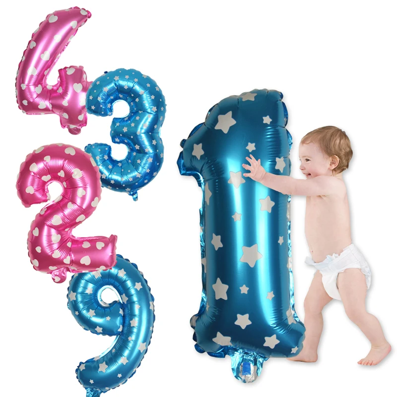 

32inch Pink Blue Number Foil Balloons Birthday Wedding Party Digit 0-9 Decor Supplies Air Globos Children's Toys Figure ball
