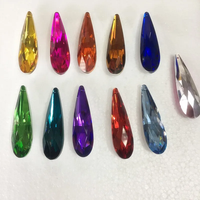 

Free Shipping 76mm 100pcs Colors with Silver Back Crystal Chandelier Pendants Prism Teardrop Lamp Parts For Wedding Strand Decor