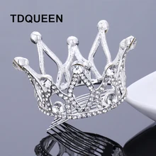 Средний размер полный круг невесты тиара Корона Свадьба Театрализованное тиара невесты Посеребренные Круглые волосы гребешок диадема и короны