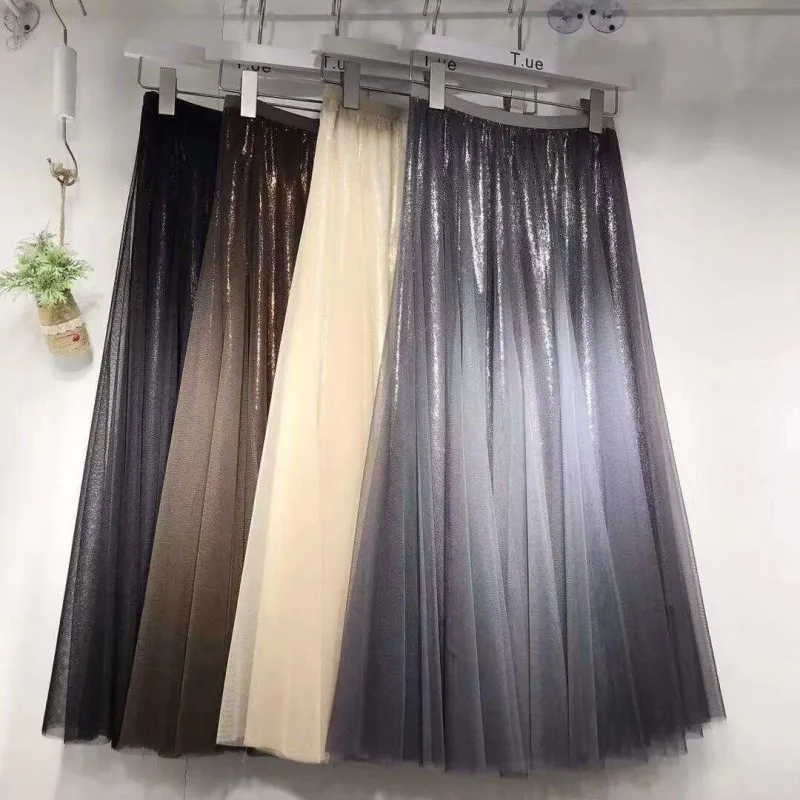 Плиссированная модная эластичная талия Весна новая ткань сетка длинная юбка женские юбки Девушка текстура супер хорошая фабрика прямой 5503
