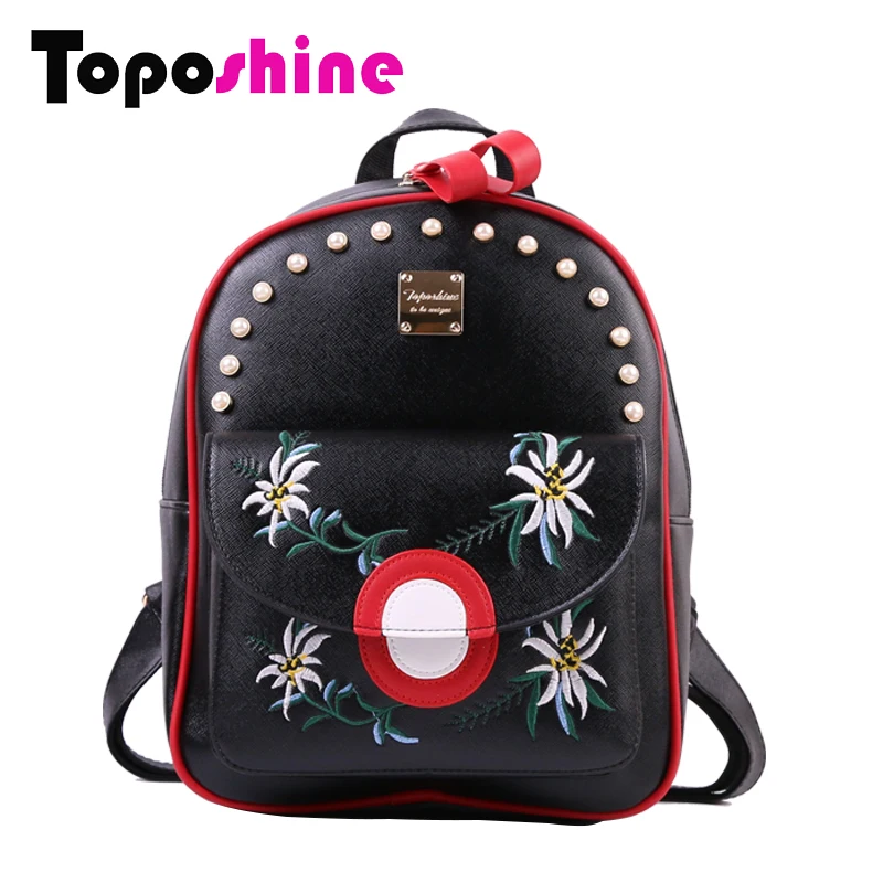 

Toposhine Summer New Women Backpack Chinese Flowers Embroidery Bag Girls Fashion School Bag Simple Pearls Female Backpack 1774