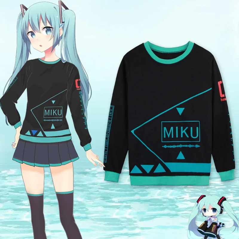 Goede Anime Vocaloid Hatsune Miku Lange Mouwen Hoodies Kostuums Cosplay Casual Normcore Hatsune Miku Trui