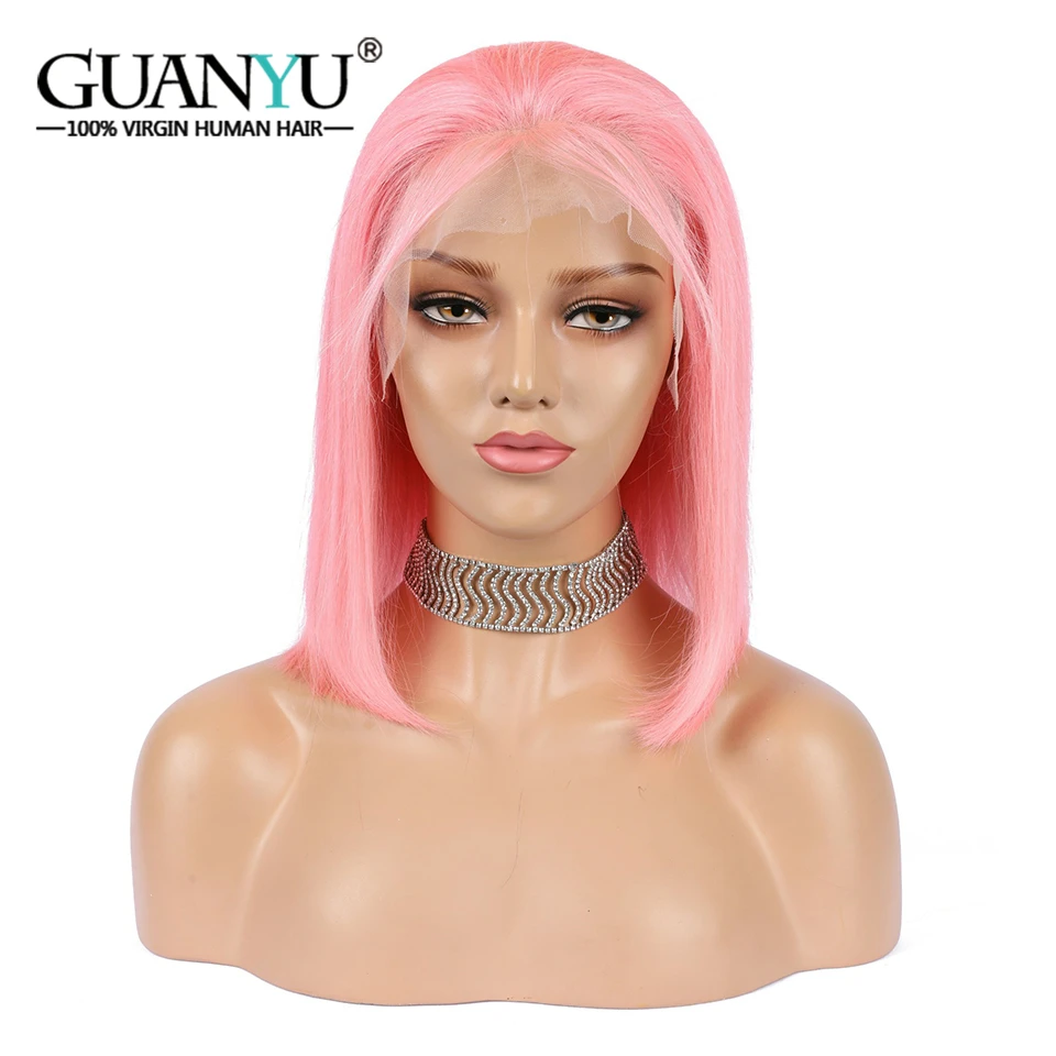 Comprar Pelucas delanteras de encaje de Bob Rosa cabello humano 13X4 Pre desplumado 613 pelucas de Bob corto de color azul rojo gris verde Ombre para mujeres negras Remy