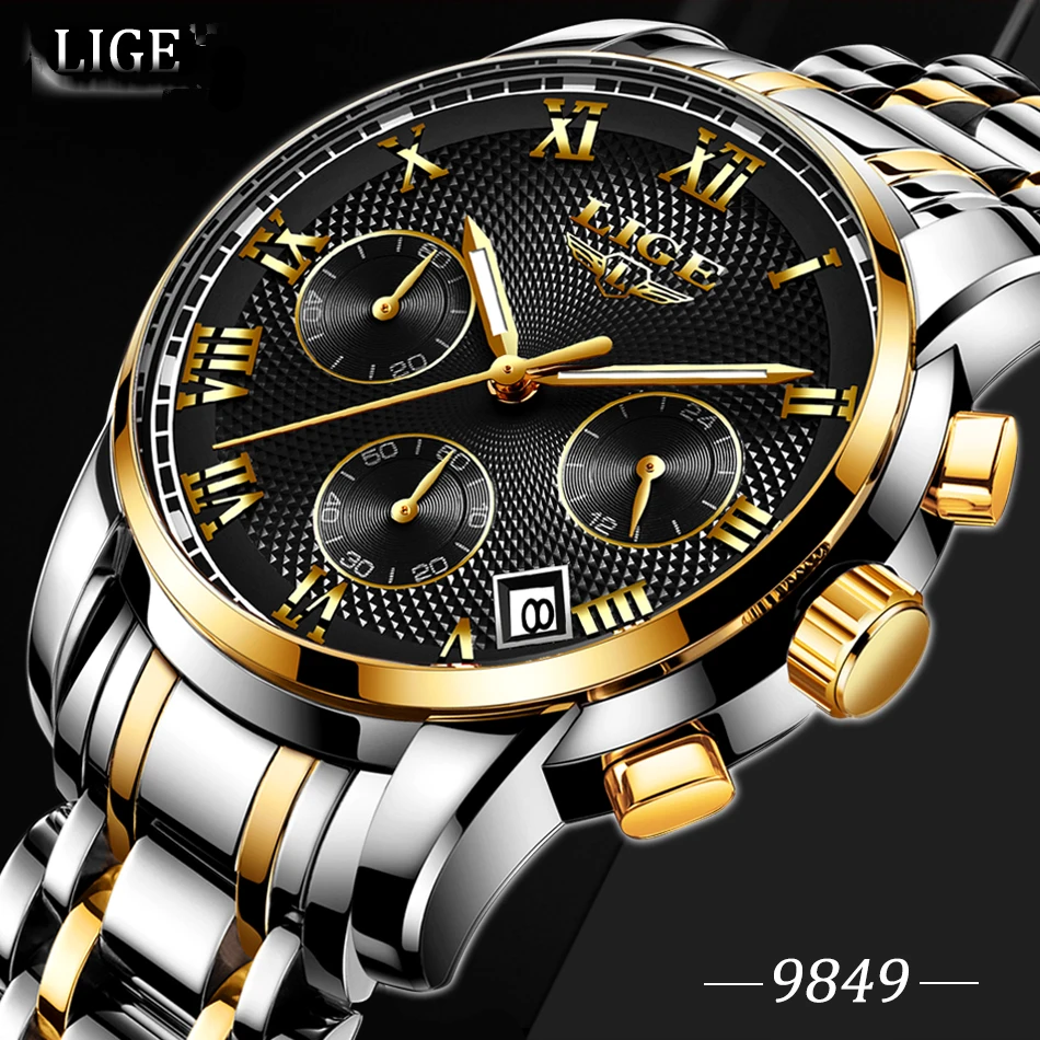 LIGE новые часы Мужские люксовый бренд хронограф мужские спортивные часы водонепроницаемые полностью Стальные кварцевые мужские часы Relogio Masculino