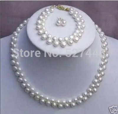 

Wholesale Beautiful White Pearl Necklace Bracelet Earring set (A0423) -Bride jewelry free shipping