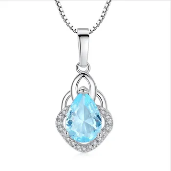 

TJP Charm Crystal Blue Tear Women Pendants Necklace Jewelry Top Quality Silver 925 Girl Clavicle Necklace For Bride Lady Party