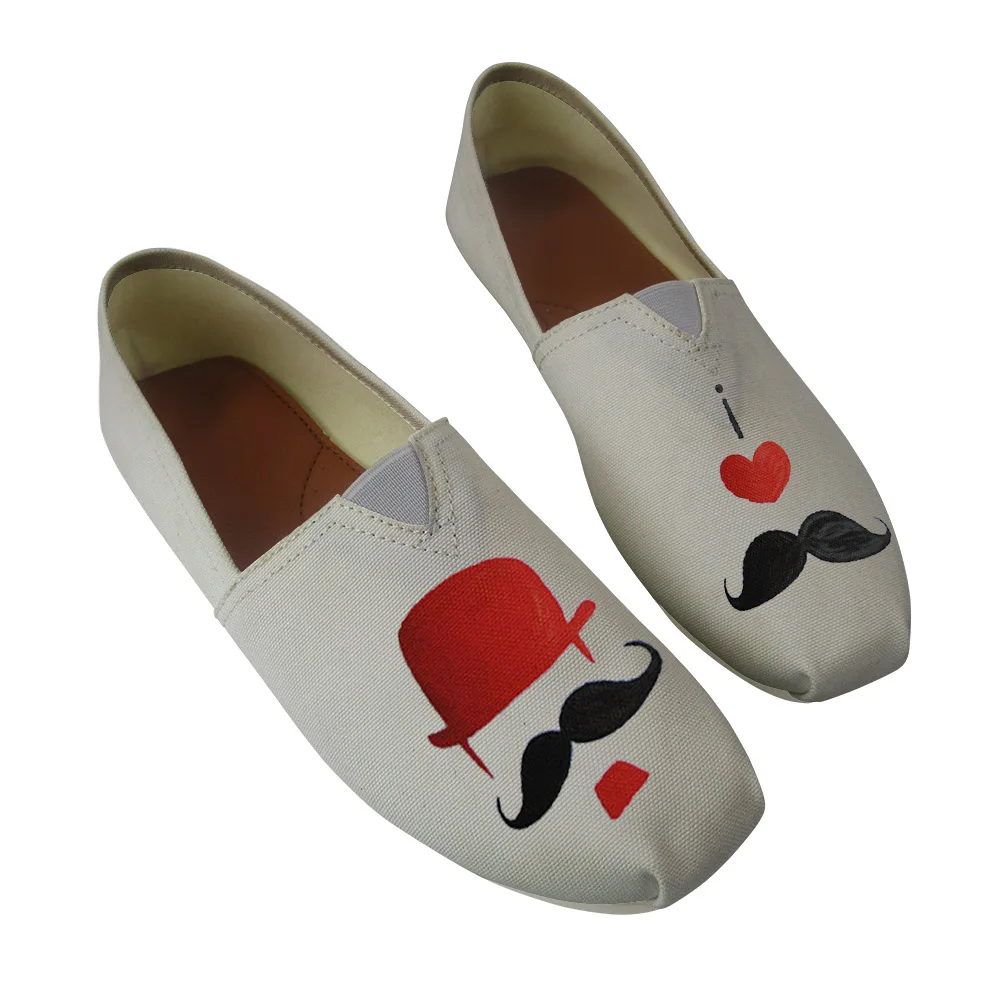 

Women's Sneakers Casual Low Top Loafers Summer Canvas Mustache Print Shoes Mujeres Zapatos Fashion Lovely Painted Girl Big Size