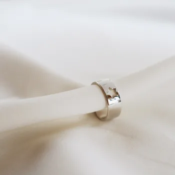 

1pc Authentic S925 Sterling Silver Fine Jewelry Hollow-Out Star Band Ring adjust Gift women's J360