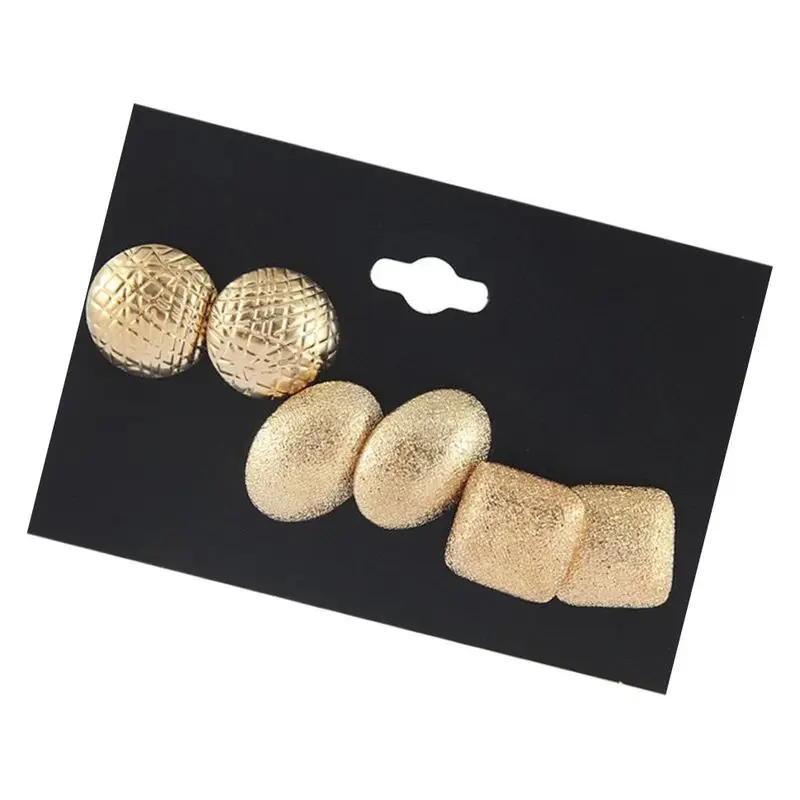 

3 Pairs/lot Retro Gold Color Frosted Round Oval Square Shape Stud Earrings Set For Women Wholesale Supplier Cheap Jewelry