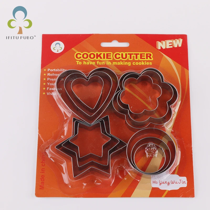 Stainless Steel Cookie Biscuit DIY Mold Star Heart Round Flower Shape Cutter Baking Mould Tools GYH cookie cutter baking mold cookie mould 12pcs/set