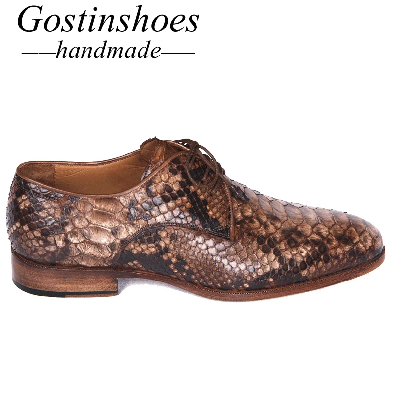 GOSTINSHOES HANDMADE Goodyear Welted Men Dress Shoes Oxfords Brown Genuine Snakeskin Pointed Toe Lace-up Formal Shoes Men SCF21 GOSTINSHOES HANDMADE Goodyear Welted Men Dress Shoes Oxfords Brown Genuine Snakeskin Pointed Toe Lace-up Formal Shoes Men SCF21