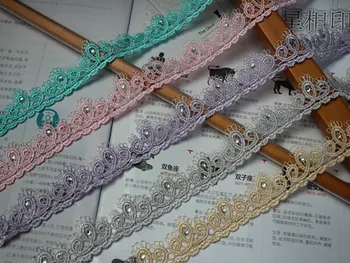 

2.3cm width (15yards/lot)5 Colors Beautiful Venise LaceTrim with Crystal Stones for Garment Accessories or Wedding