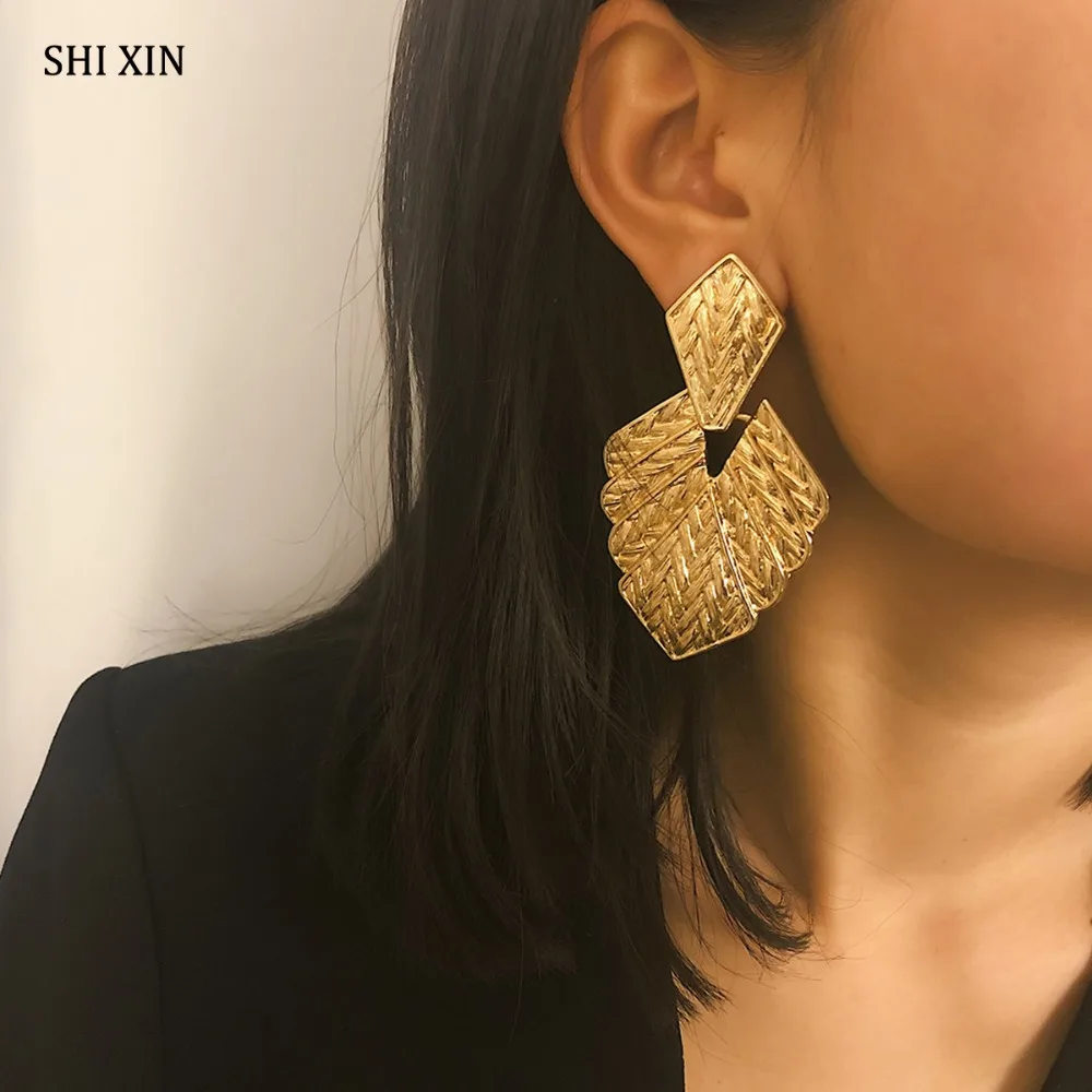 

SHIXIN Vintage Big Irregular Geometry Alloy Leaf Drop Earrings Hanging Dangle Women Fashion Statement Jewelry Female Oorbellen