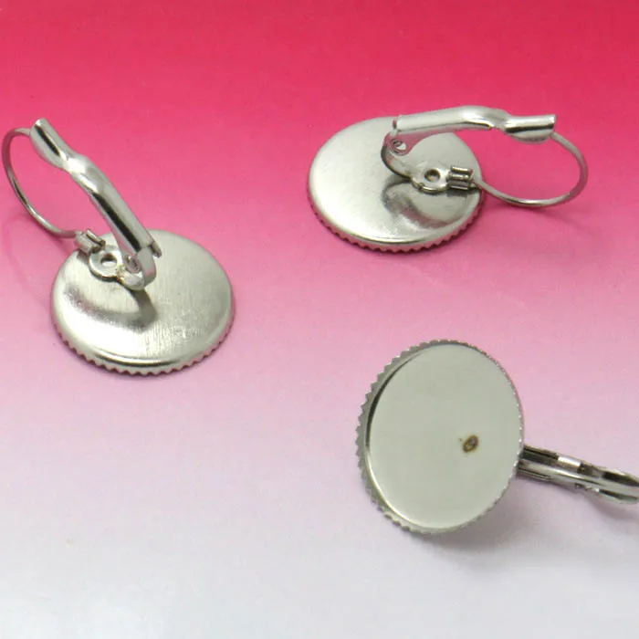 Blank Stainless Steel Ear Clip Earrings Bases with Round Bezel Resin