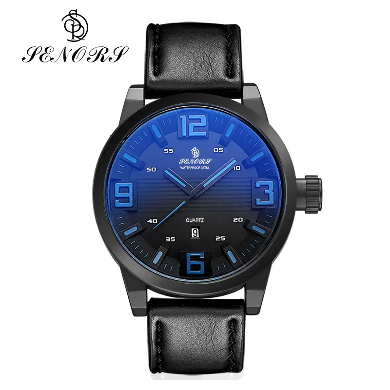 Senors мужские деловые повседневные часы для бренда мужские модные кожаные Наручные часы кварцевые часы Relojes casual Hombres 014 - Цвет: Black 3