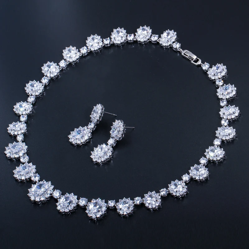ThreeGraces Gorgeous White Gold Color Full Pave Around Dark Green Oval Shape CZ Stone Big Flower Jewelry Sets For Women JS041|jewelry sets for